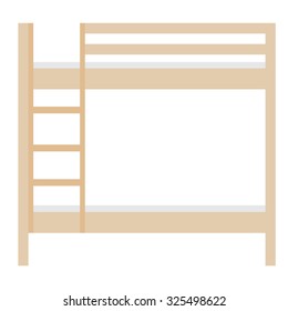 Wooden bunk bed raster illustration. Bedroom furniture. Empty bed. Children bunk bed with stairs