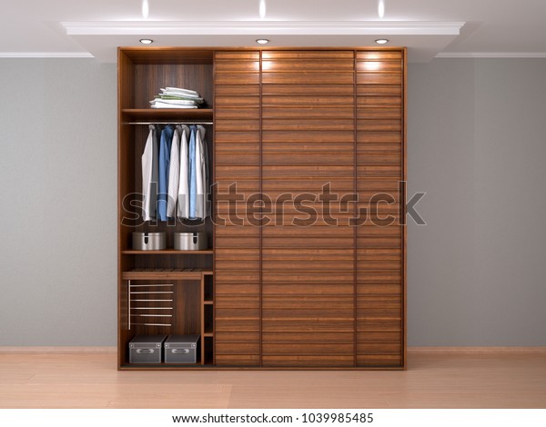 Wooden Cabinet Sliding Doors 3d Illustration Stock Illustration