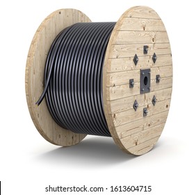 Wooden cable drum on white background - 3D illustration