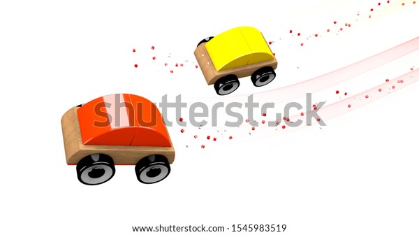 Wooden car toys isolated on white background.\
3d rendering