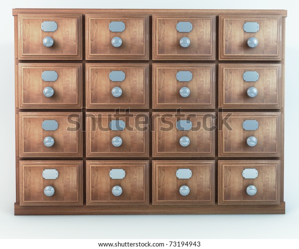 Wooden Card Catalogue Isolated On White Illustrations Clip Art