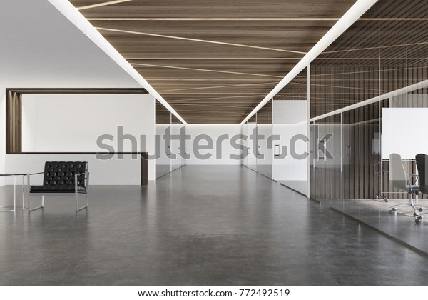 Wooden Ceiling Office Lobby White Wooden Stock Illustration