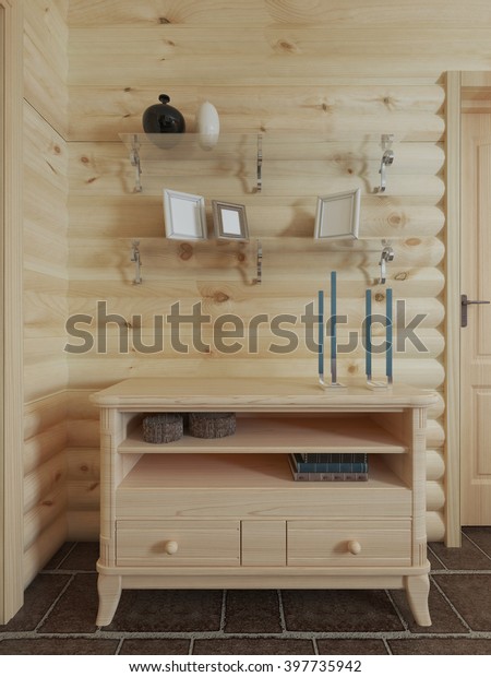 Wooden Chest Drawers Wall Above Dresser Stock Illustration 397735942