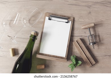 Wooden Clipboard Menu Holder Mockup. 3D Rendering