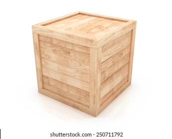 Wooden Crate 3d Illustration Isolated On White Background