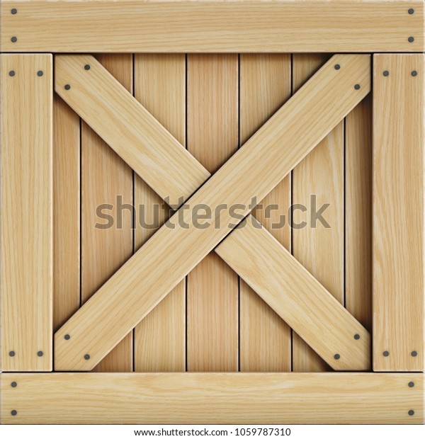 木の木箱の正面図 荷箱のテクスチャ3dレンダリング のイラスト素材
