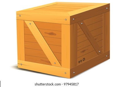 Wooden Crate/ Illustration Of A Cartoon Wooden Cube Package