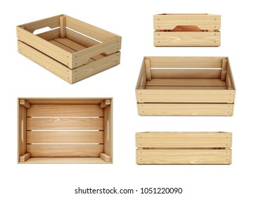 Wooden crates from various views isolated on white background 3d rendering - Shutterstock ID 1051220090