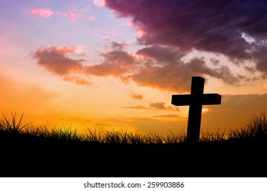 Wooden Cross Against Sky And Field