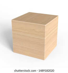 Wooden Cube. Isolated On White Background. 3d Render