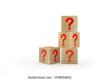 Wooden cubes with question marks on a stack. 3d illustration 