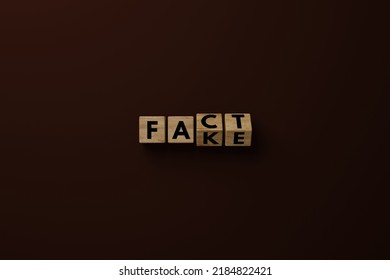 Wooden Cubes With The Word FACT And A Change To FAKE. Concept Of Wrong Information, False Fakes. 3d Render