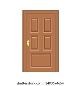 Wooden Door Flat Style For Design On White, Stock Illustration