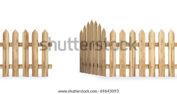 白い背景に切り取り線と木の柵と門 のイラスト素材