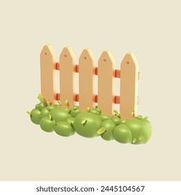 Wooden Fences with plant or grass object concept icon illustration isolated on removable background