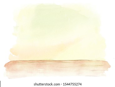 Wooden Floor And Blank Wall. Watercolor Hand Drawn Illustration And Background With Copy Space