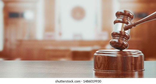 Wooden gavel on table close up. 3d rendering