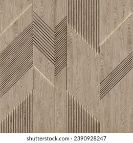 Wooden geometric decorative panel with backlighting. 3D render - Powered by Shutterstock