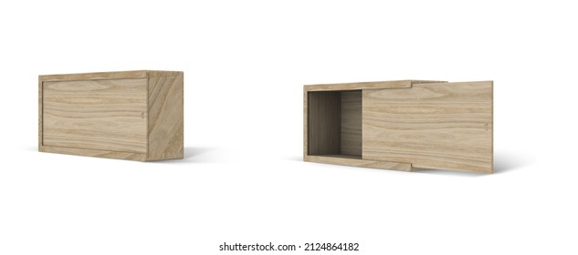 Wooden Gift Box With Sliding Lid Open Close 3D Rendering