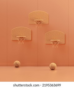 Wooden Group Of Basketball Hoop In Monochrome Room, 3d Rendering, Nobody