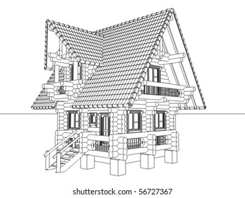 Wooden House Drawing 스톡 일러스트 56727367 | Shutterstock