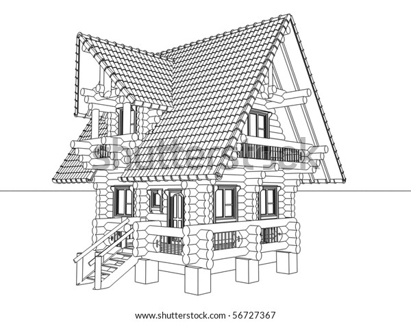 Wooden House Drawing Stock Illustration 56727367