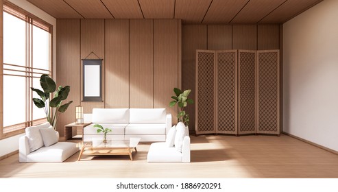 The Wooden Interior Design,zen Modern Living Room Japanese Style.3D Rendering