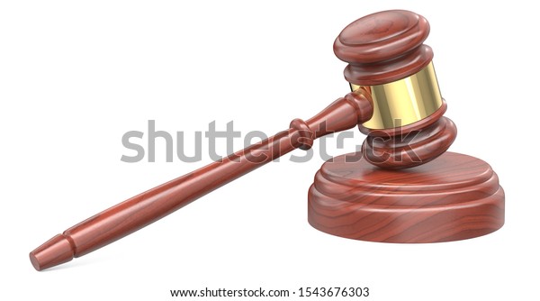 裁判長の持ち手に巻き毛を付け 判決 手形 裁判所 裁判所 裁判所 裁判所 木製の台を付けた木製の裁判官式大槌 白い背景に3dレンダリングイラスト のイラスト素材 1543676303