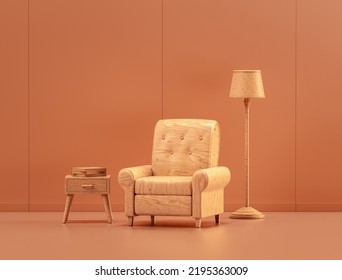 Wooden Miniature Interior Room With Single Sofa In A Single Color Room, 3d Rendering, No People