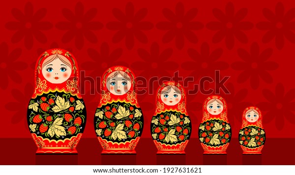 Wooden nesting dolls. Hand-painted.\
Matryoshka dolls are traditional Russian\
souvenirs.