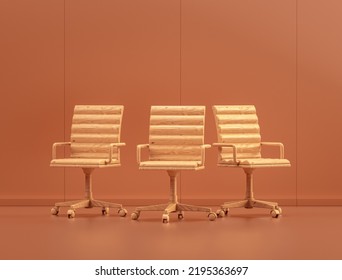 Wooden Office Chairs With In Single Color Interior Room, 3d Rendering, No People