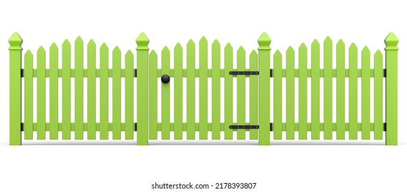 Wooden Picket Fence On White Background That Separates The Objects. 3d Render Concept Of Security Or Separation On Backyard