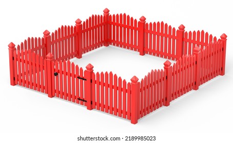 Wooden Picket Fence On White Background That Separates The Objects. 3d Render Concept Of Security Or Separation On Backyard