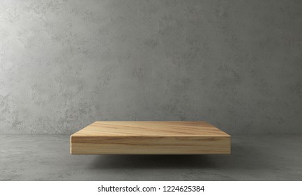Wooden product stand on concrete background. 3D Rendering