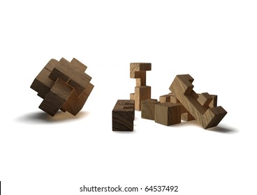 wooden puzzle whole and in pieces