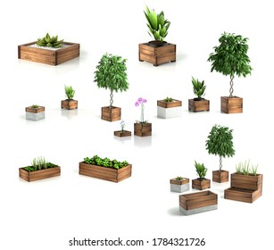 Wooden Raised Garden Beds. 3D Rendering