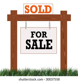 Wooden Real Estate Sign With Sold Sign Rider For Sold Home