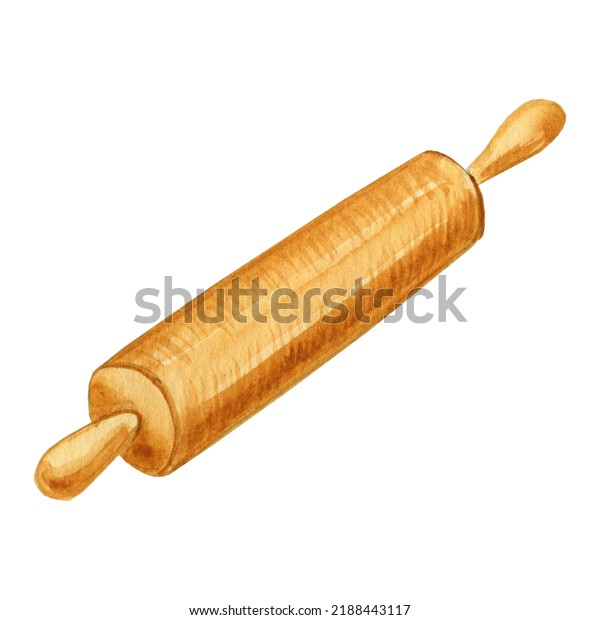 Wooden Rolling Pin Watercolor Hand Drawn Stock Illustration 2188443117 ...