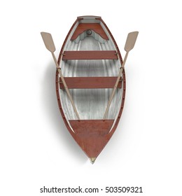 Wooden Row Boat On White. Top View. 3D Illustration