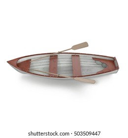 Wooden Row Boat On White. Top View. 3D Illustration