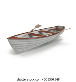 Wooden Row Boat On White. Top View. 3D Illustration