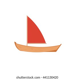 A wooden sailboat on white background boat isolated