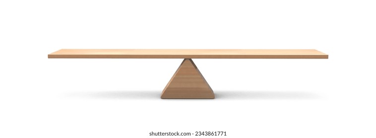 Wooden Seesaw 3d illustration isolated on white background. balancing on seesaw 3d render. 3d illustration