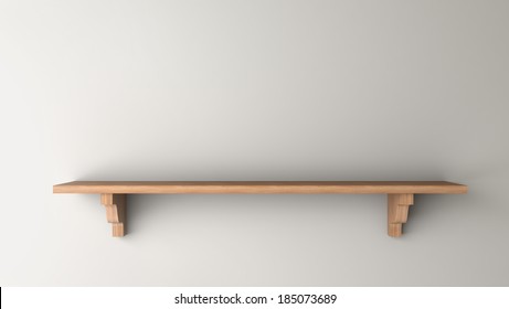 wooden shelf on a gray wall