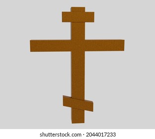 Wooden Slavonic Cross Or Russian Orthodox Cross 3d Rendering