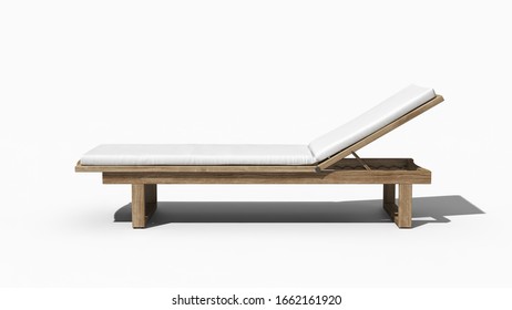 Wooden Sunbed Isolated On White Background, 3d Rendering