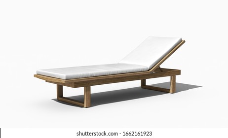 Wooden Sunbed Isolated On White Background, 3d Rendering