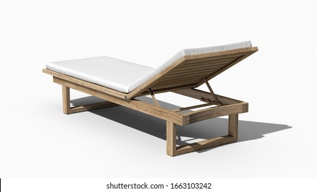 Wooden Sunbed Isolated On White Background, 3d Rendering