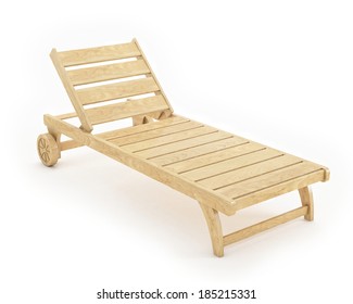 Wooden Sunbed Isolated On White Background