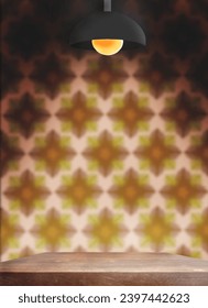Wooden table with background and lighting